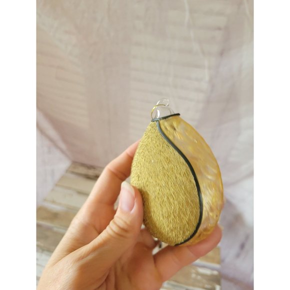 Gold stained glass ornament teardrop Xmas holiday tree - Picture 4 of 6